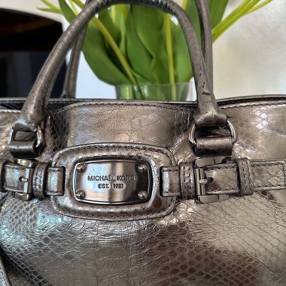 Michael Kors Faux Snakeskin Embossed Metallic Satchel - Picture 2 of 11